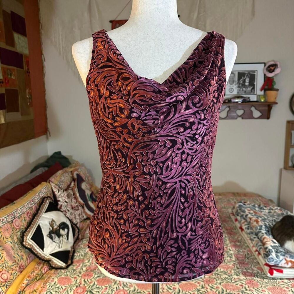 Velvet and Silk Purple Cowl Neck 90s Tank Top